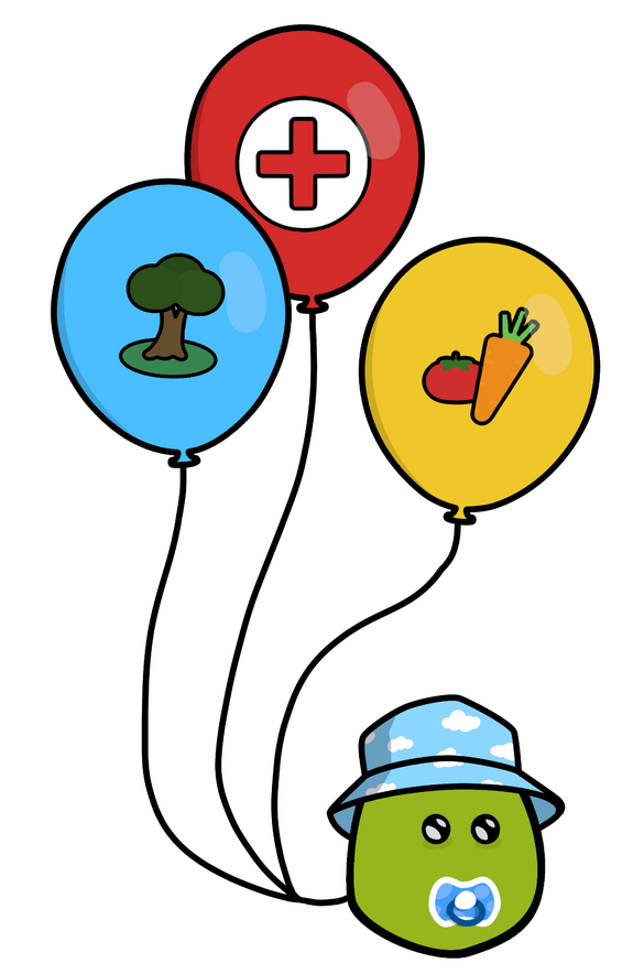 Pea holding balloons